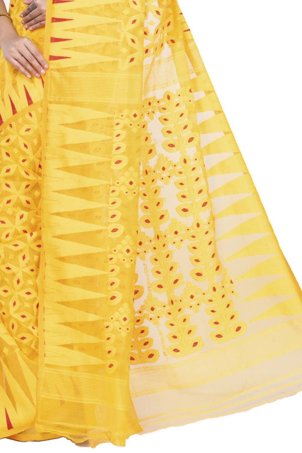 Yellow Pure Cotton Minakari_Jmdni Jamdani Saree (693)